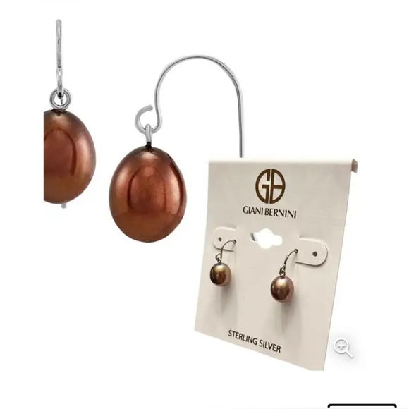Giani Bernini Cultured Freshwater Pearl Drop Earrings-Iridescent Chocolate SS - Picture 4 of 6